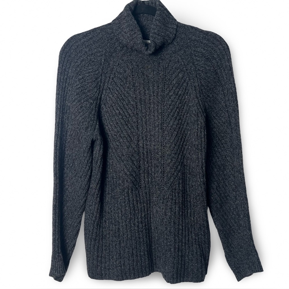 Sundance Women’s Charcoal Gray Ribbed Turtleneck Sweater Cotton Silk Blend Sz PL